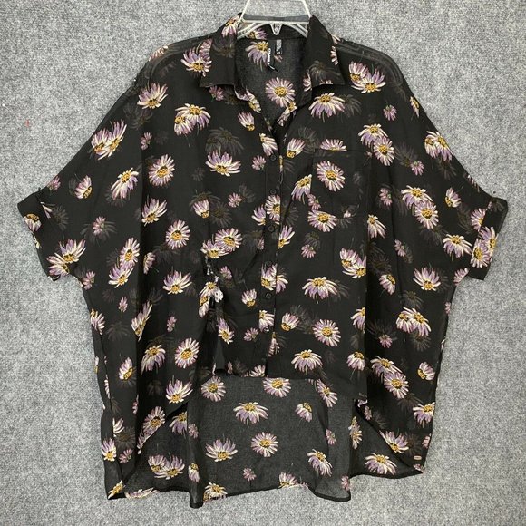 O’Neill  Sheer Beach Cover Hi-Low Hem Button Front Floral Oversized Size XS - Picture 1 of 11